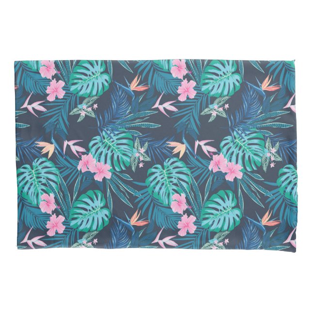 Housse D'oreillers Motif du Jardin des Fleurs Tropicales Bleues (devant)