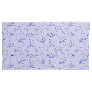 Housse D'oreillers Motif d'une ligne d'animal marin et voilier