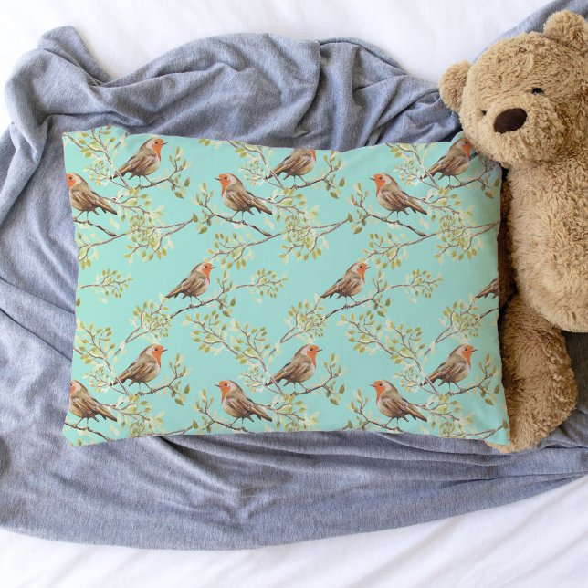 Housse D'oreillers Motif européen vintage peint Robin Bird (Vintage Red Robins Bird Pattern Pillowcase (add your own background colour))
