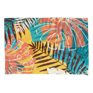 Housse D'oreillers Motif feuille de la jungle tropicale colorée.