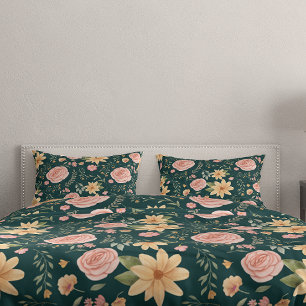 Housse D'oreillers Motif Fleur sauvage Rose Vintage Emeraude vert