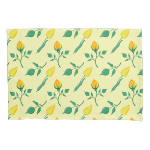Housse D'oreillers Motif floral avec rose jaune et fleurs de tulipe
