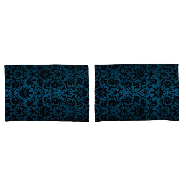 Housse D'oreillers Motif floral bleu Damas (devant-Set)