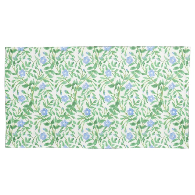 Housse D'oreillers Motif floral de bord bleu sur blanc (devant-gauche)