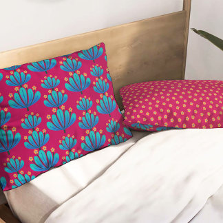 Housse D'oreillers Motif floral moderne en rouge rubis et bleu
