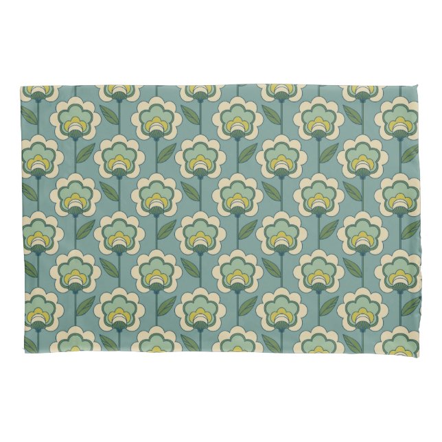 Housse D'oreillers Motif floral turquoise et jaune (devant-gauche)