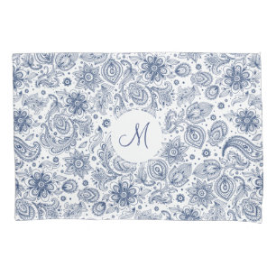 Housse D'oreillers Motif Floral Vintage bleu Monogramme Coussin Coque