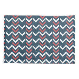 Housse D'oreillers Motif géométrique bleu-foncé et rouge de Chevron