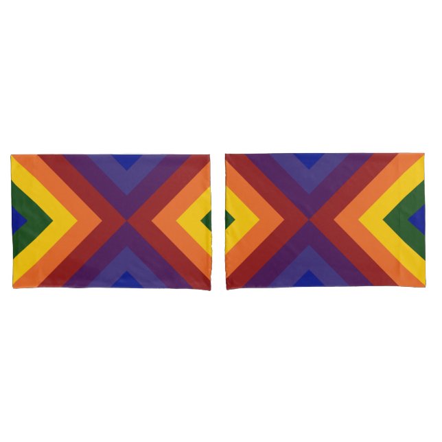 Housse D'oreillers Motif géométrique Rainbow Chevrons (devant-Set)