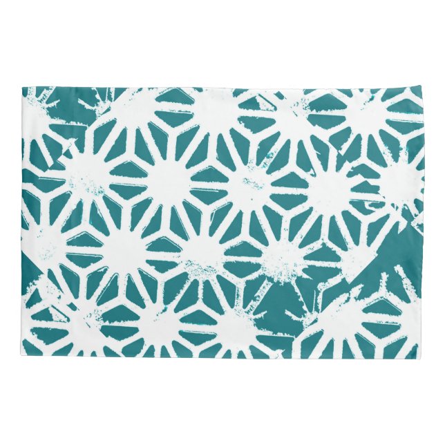 Housse D'oreillers motif géométrique turquoise et blanc (Dos)
