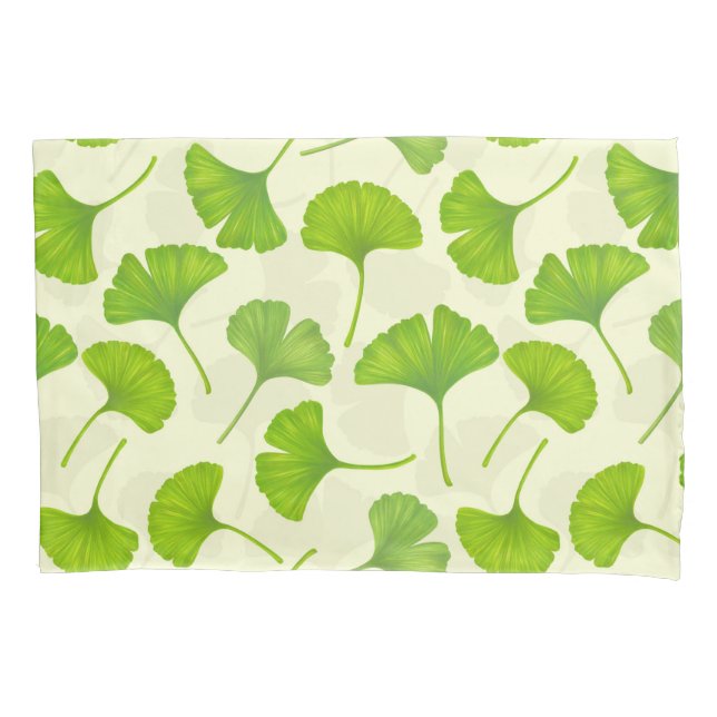 Housse D'oreillers Motif Ginkgo sur blanc (devant-gauche)