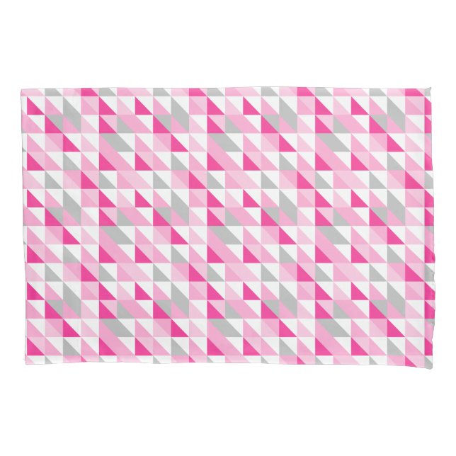 Housse D'oreillers Motif gris blanc rose géométrique de triangles (devant)