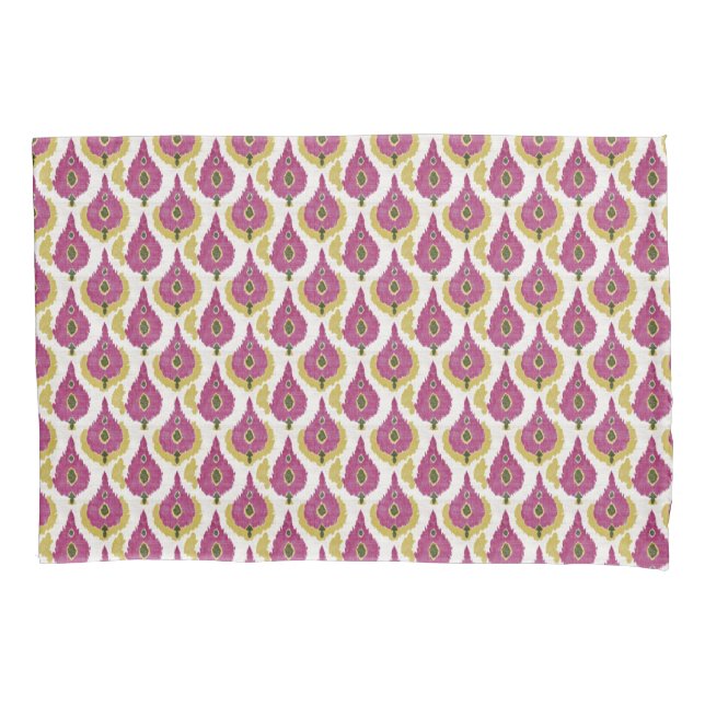 Housse D'oreillers Motif Ikat rose foncé et moutarde (devant)