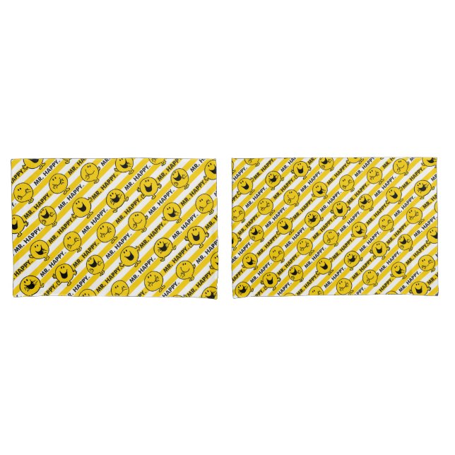 Housse D'oreillers Motif jaune de rayures de M. Happy | (devant-Set)