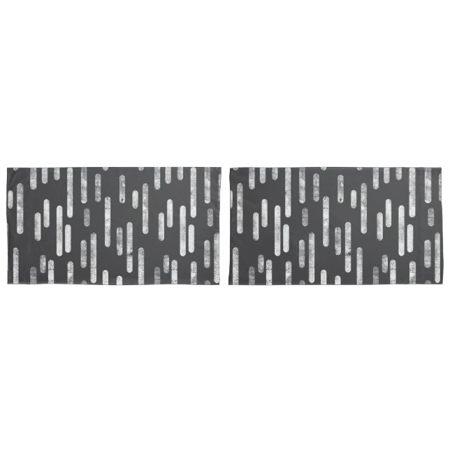 Housse D'oreillers Motif Lignes arrondies | Graphite et blanc (devant-Set)