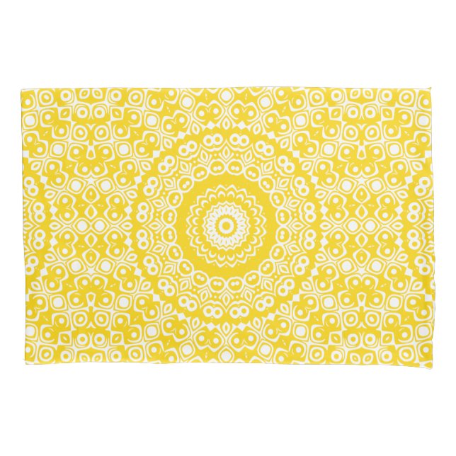 Housse D'oreillers Motif Mandala jaune or (devant-gauche)
