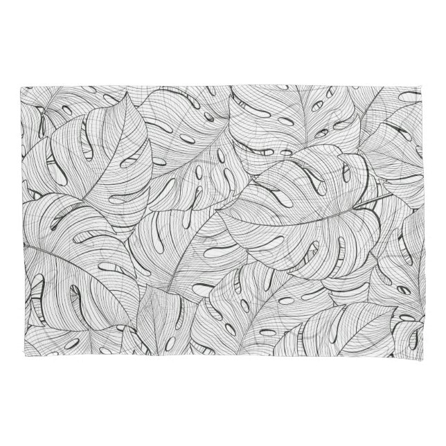 Housse D'oreillers Motif noir blanc Feuille Monstera (devant)