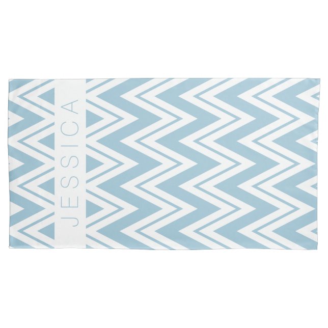 Housse D'oreillers Motif Pastel Baby Bleu Et Blanc Chevron (devant)