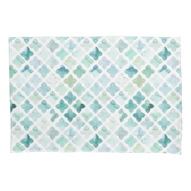 Housse D'oreillers Motif peint à la main de turquoise (devant-gauche)