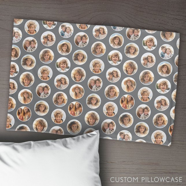 Housse D'oreillers Motif photo circulaire - 12 photos - noir (Create Your Own Photo Collage Pillowcase)