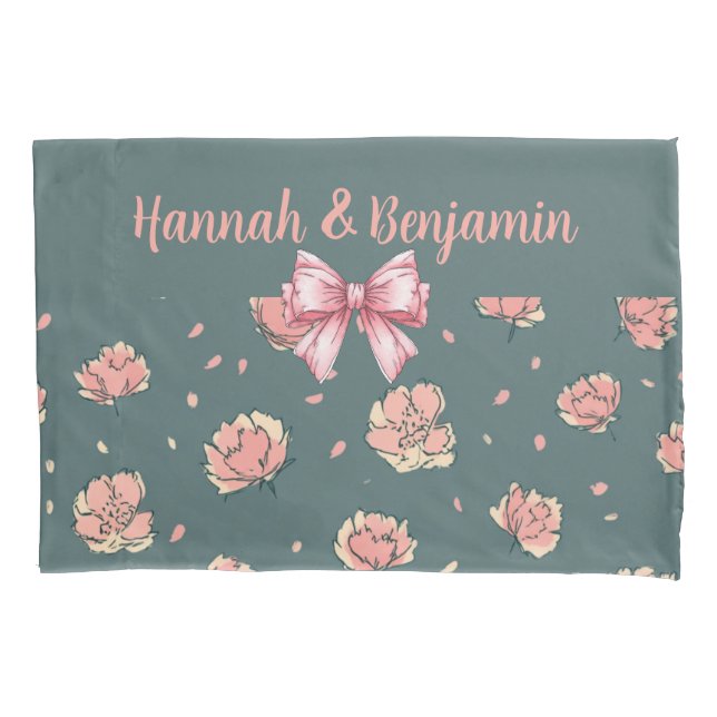 Housse D'oreillers Motif Pink Peony et Bow (devant)
