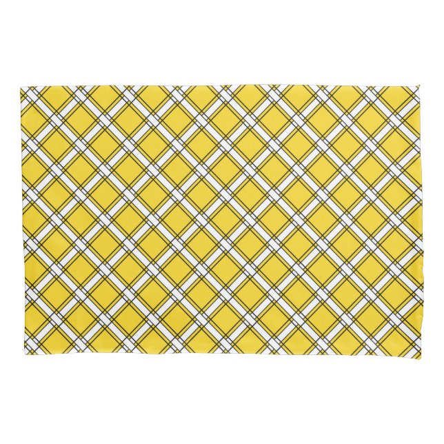 Housse D'oreillers Motif plaid jaune et blanc (devant)