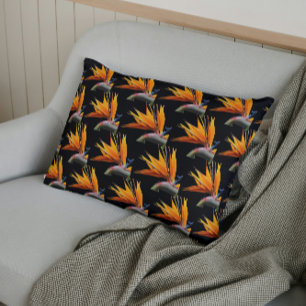 Housse D'oreillers Motif Plante Orange Bird of Paradise sur Noir