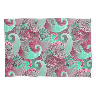 Housse D'oreillers Motif Raspberry et Aqua Paisley