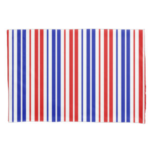 Housse D'oreillers Motif rayures blanches rouges bleues  