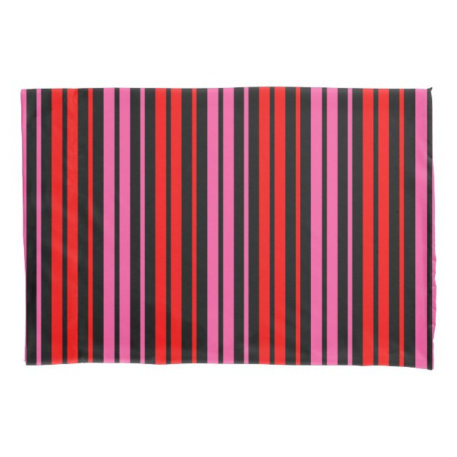 Housse D'oreillers Motif rayures verticales rouge noir rose Classique (devant)