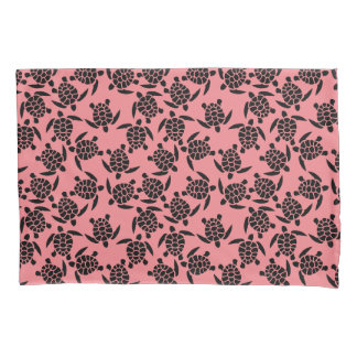 Housse D'oreillers Motif répétitif noir et rose | Motif Tortue de Mer