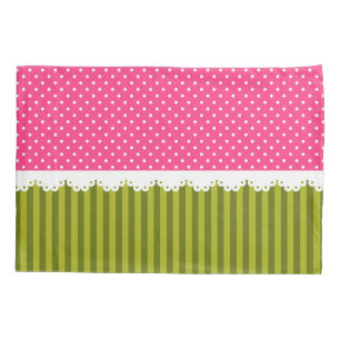 Housse D'oreillers Motif rose mignon de rayures de vert de point de