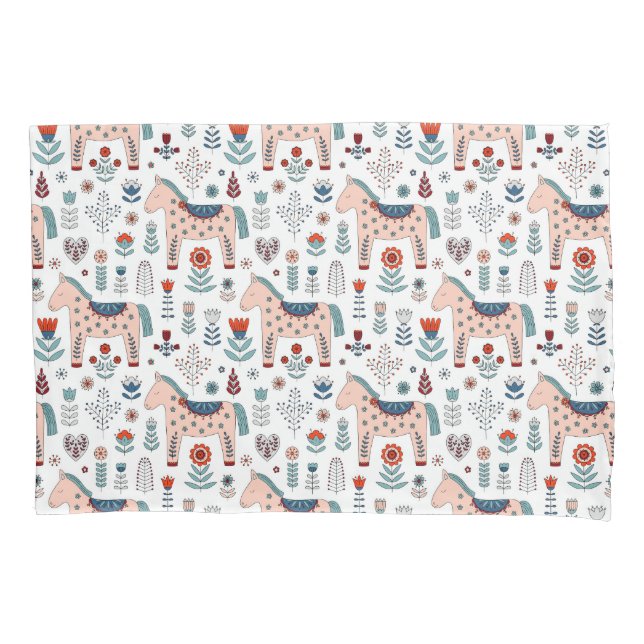 Housse D'oreillers Motif scandinave d'art populaire de cheval (devant-gauche)