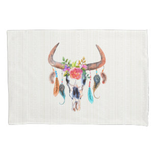 Housse D'oreillers Motif Tribal Beige Et Taureau