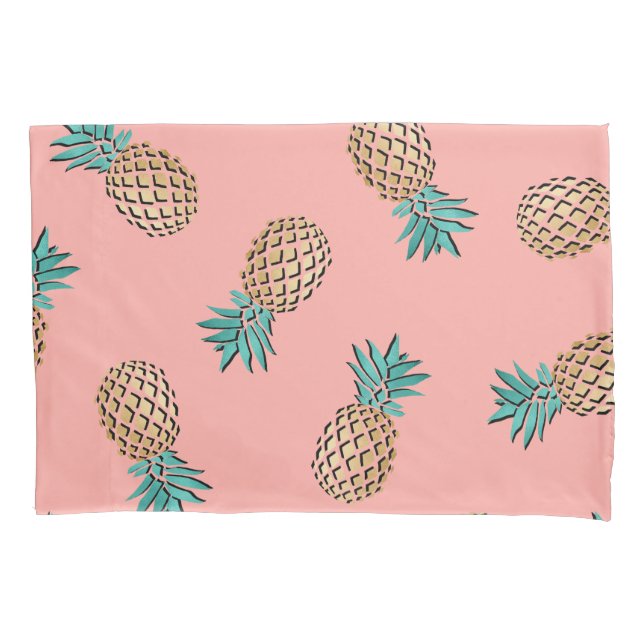 Housse D'oreillers motif tropical d'ananas d'or de faux d'été mignon (devant)