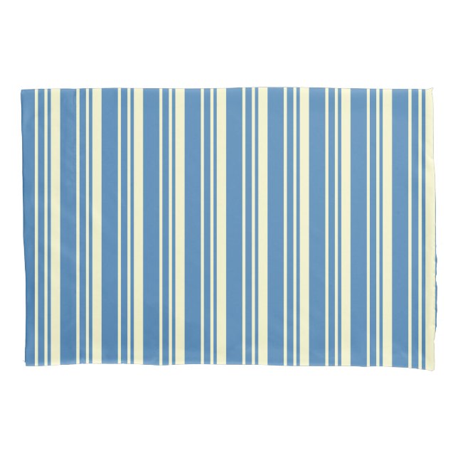 Housse D'oreillers Motif vertical bleu simple et crème (devant)