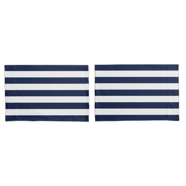 Housse D'oreillers Motif White Navy Blue Stripes {choisissez votre co (devant-Set)