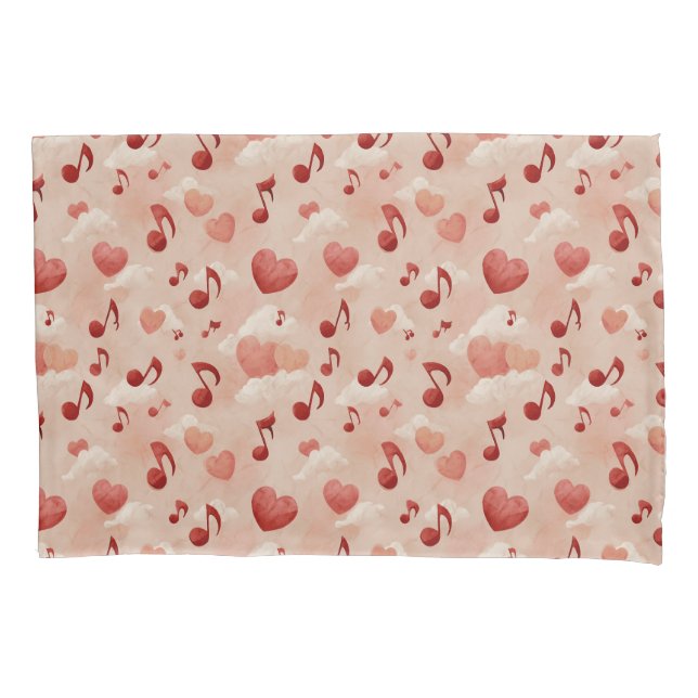 Housse D'oreillers Musical Hearts and Clouds Valentines Pattern (devant)