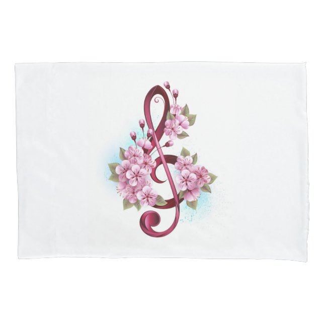 Housse D'oreillers Musical treble clef notes with sakura flowers (devant-gauche)
