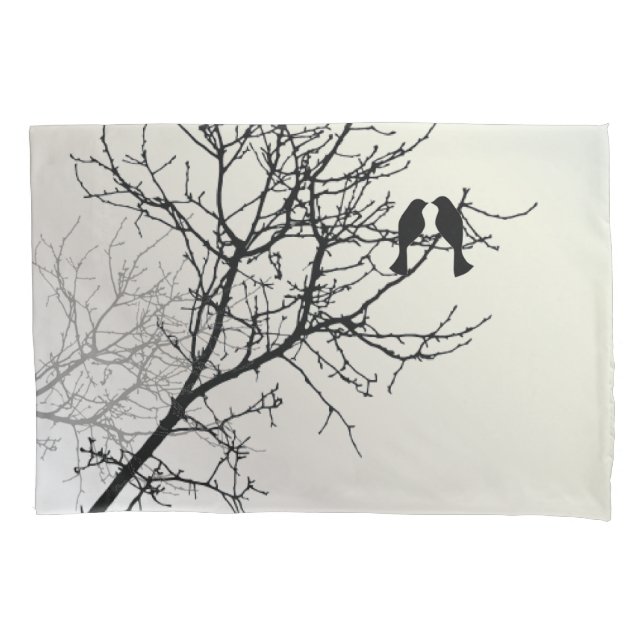 Housse D'oreillers nature zen paysage noir blanc silhouette de l'arbr (devant-gauche)