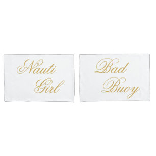 Housse D'oreillers Nauti Girl Bad Buoy Ses Hers Gold Script Nautique