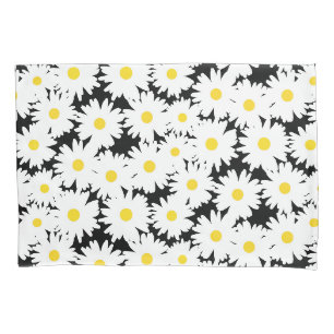Housse D'oreillers Négative Space Daisies blanc jaune sur noir