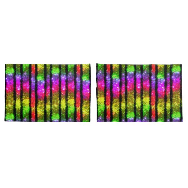 Housse D'oreillers Neon Rainbow Shimmer Stripes (Dos-Set)