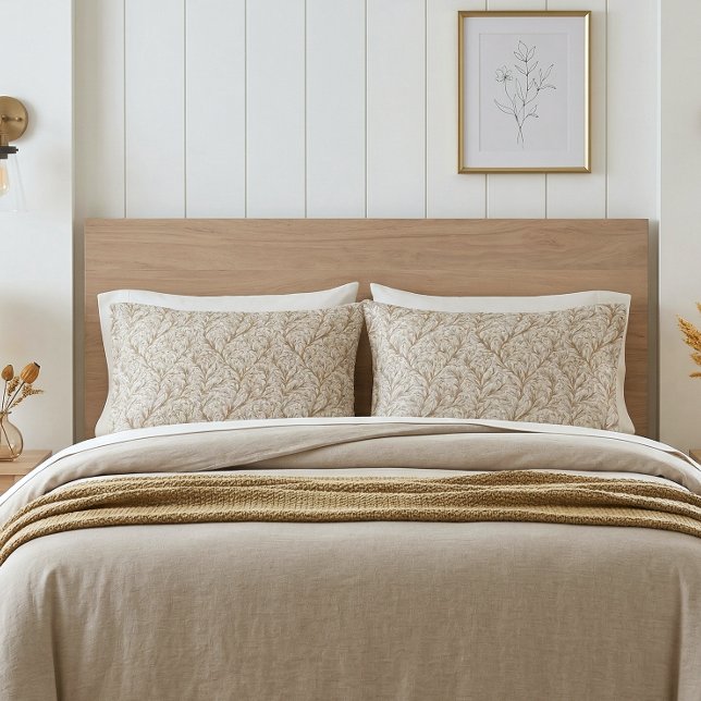 Housse D'oreillers Neutral Beige Gold Botanical Leaf William Morris (Créateur téléchargé)