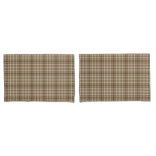 Housse D'oreillers No. 70 de brun et de beige de motif de plaid de