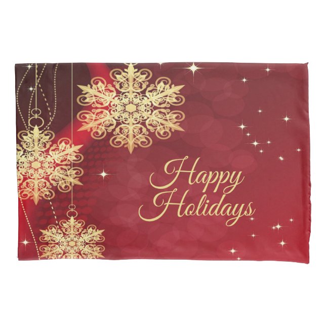 Housse D'oreillers Noël cadeau Red Golden Snowflakes Holiday (devant)