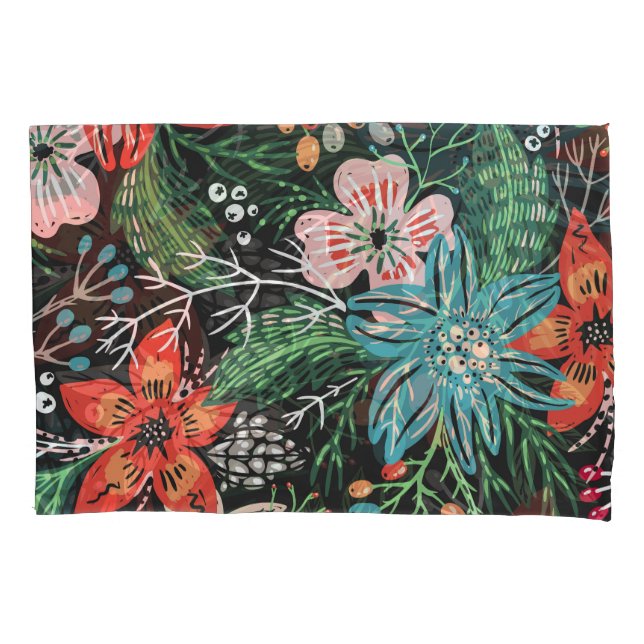 Housse D'oreillers Noël Floral Motif coloré (devant)