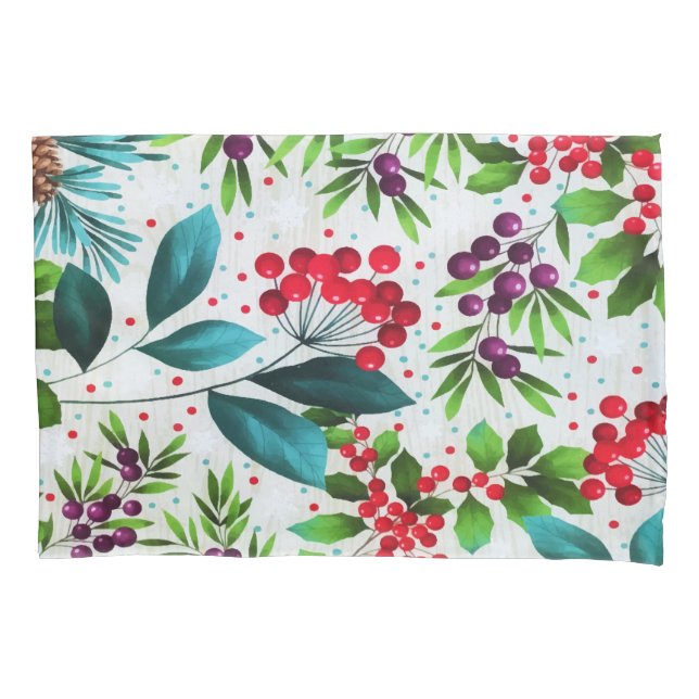 Housse D'oreillers Noël hiver Bois Nature Holly Berry Pinecones (devant)