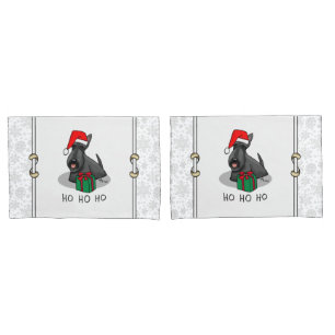 Housse D'oreillers Noël Santa Hat Scottish Terrier (noir) mignonne