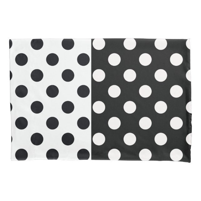Housse D'oreillers Noir Blanc demi-couleur fractionné en Pois Inverse (devant)